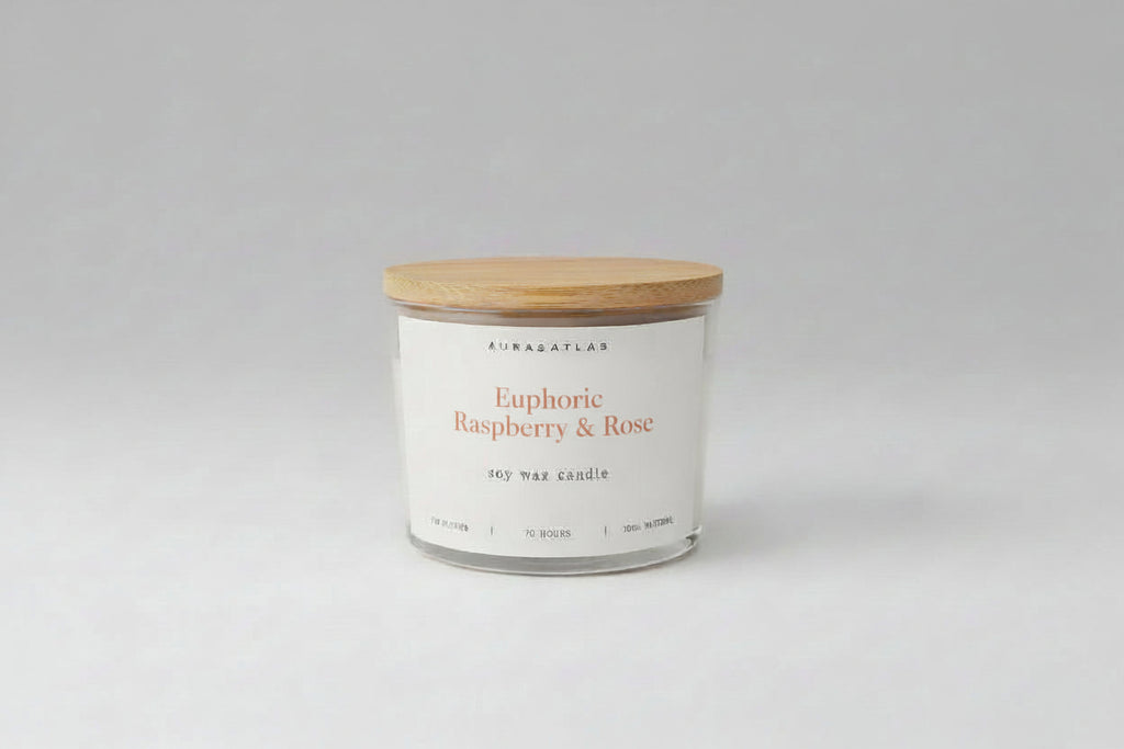 Candle with wooden lid on a white background