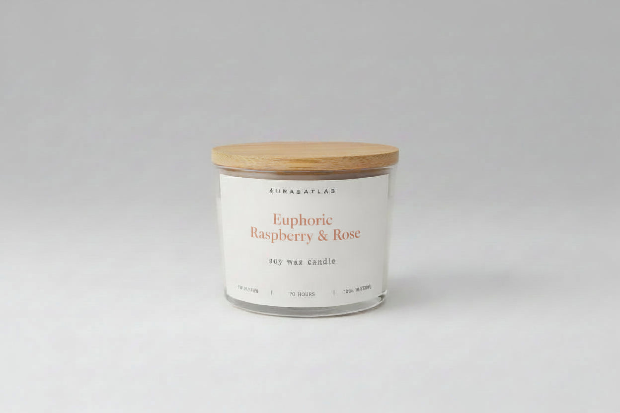 Candle with wooden lid on a white background